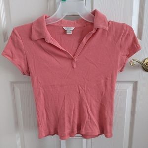 Bright pink ribbed polo